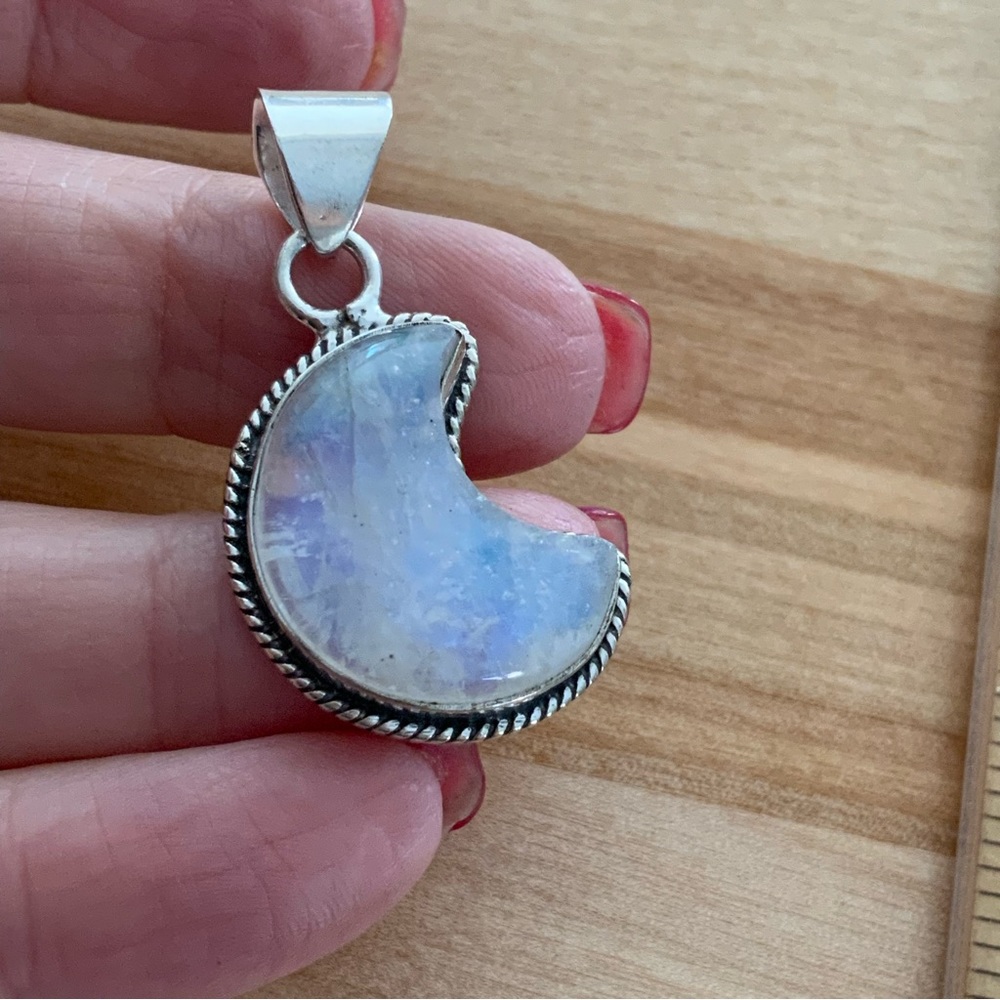Moon Rainbow Moonstone Solid 925 Sterling Silver … - image 4